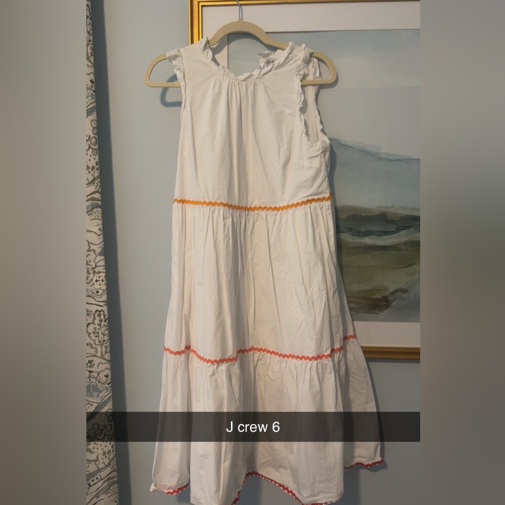 J. Crew White Midi Dress with Orange Accents